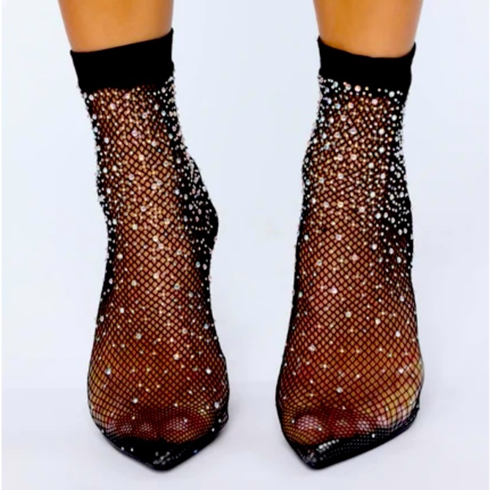 Black Rhinestones Pump Heel Tacón Oscuro Con Pedrería